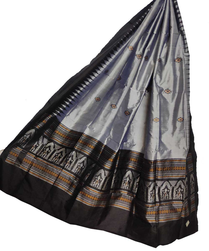 Grey black handloom silk sambalpuri dupatta