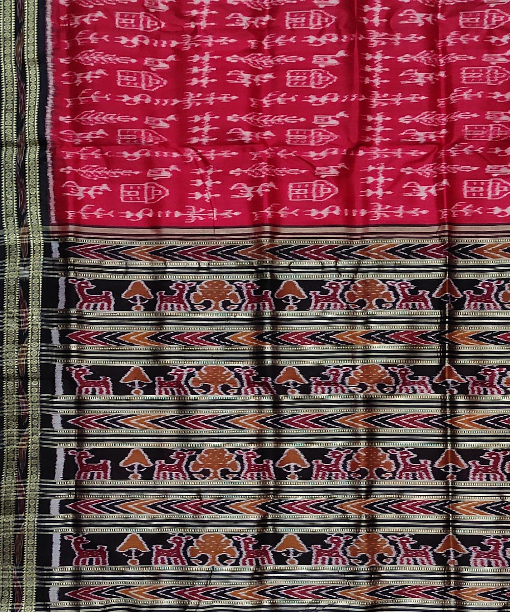 Red black handloom khandua silk saree