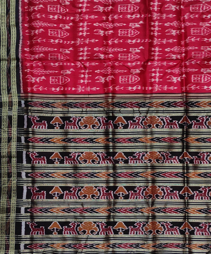Red black handloom khandua silk saree