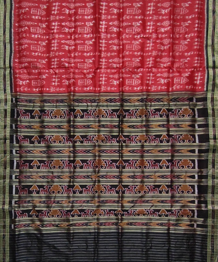 Red black handloom khandua silk saree