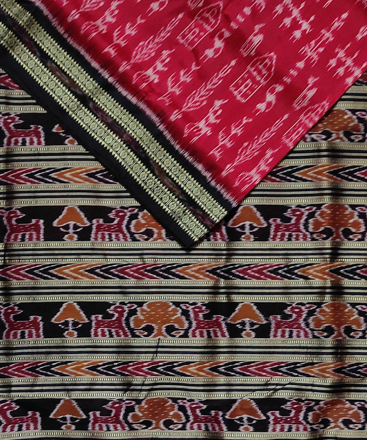 Red black handloom khandua silk saree