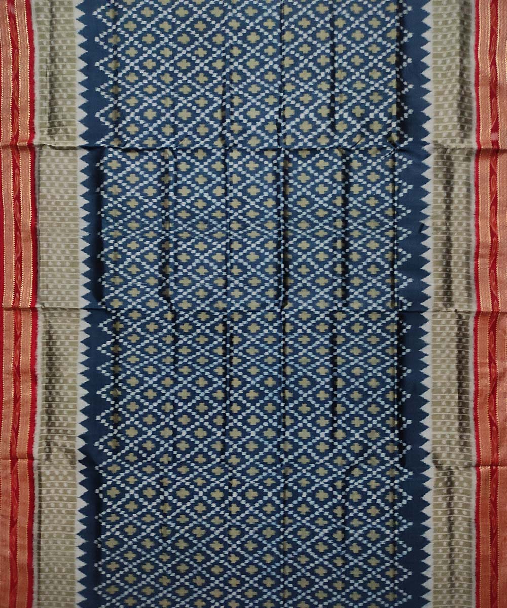 Demin blue maroon silk handloom khandua saree