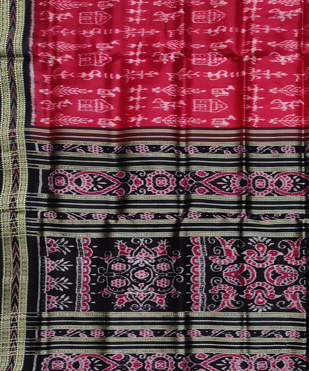 Red black silk handloom khandua saree