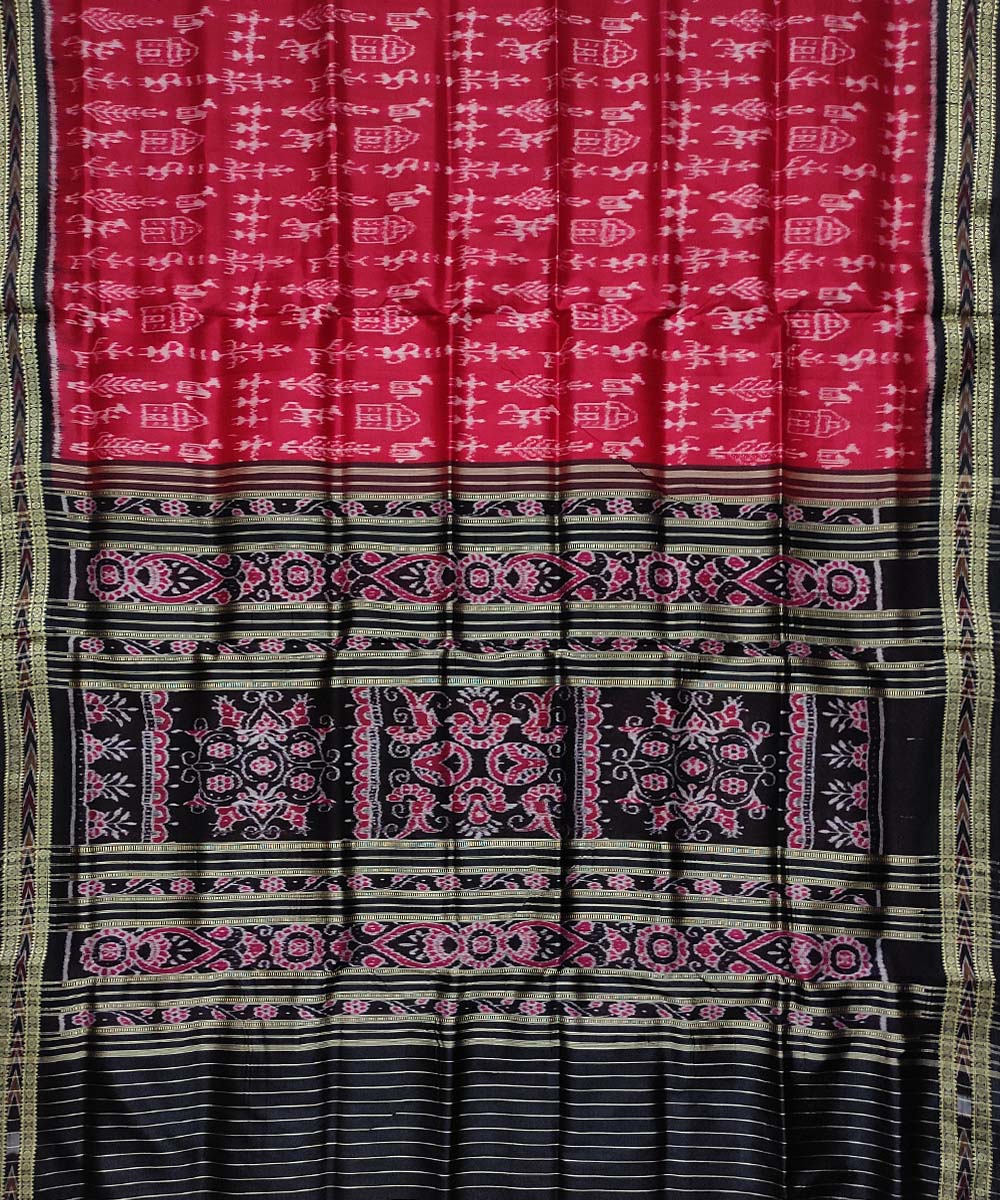 Red black silk handloom khandua saree
