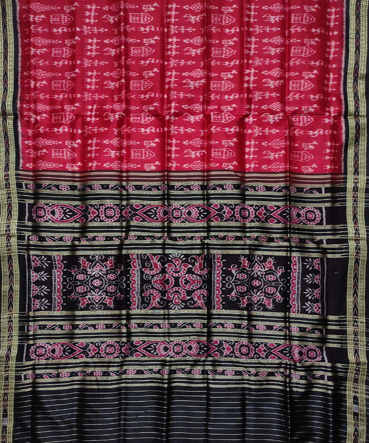 Red black silk handloom khandua saree