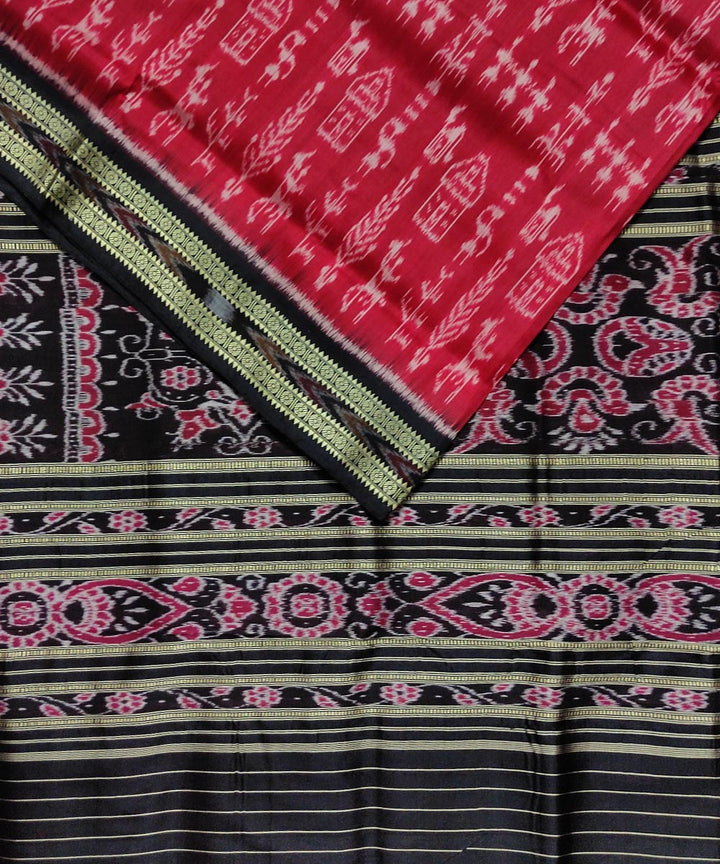 Red black silk handloom khandua saree