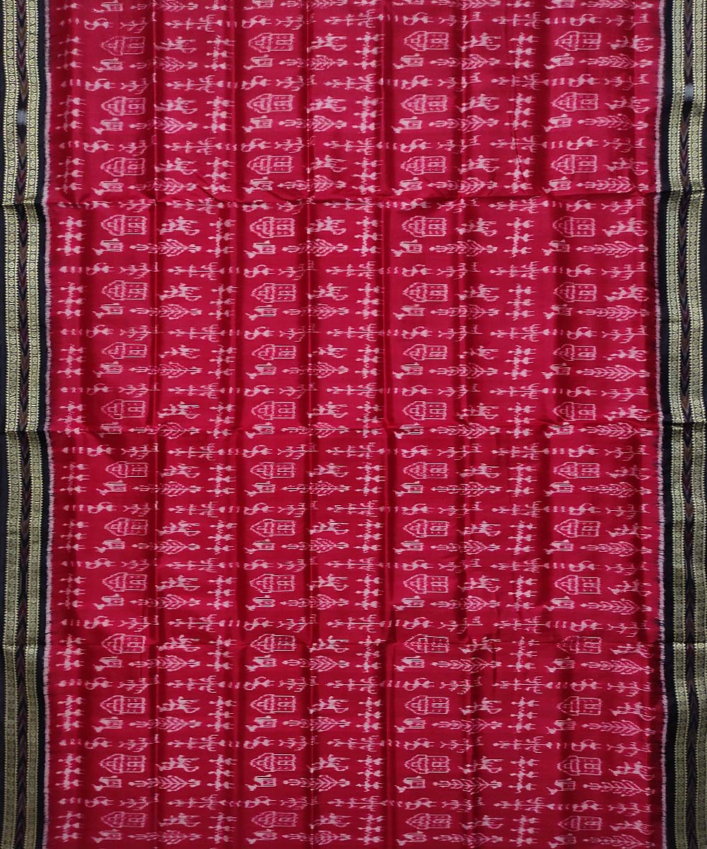 Red black silk handloom khandua saree