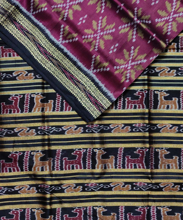 Purple black handloom khandua silk saree