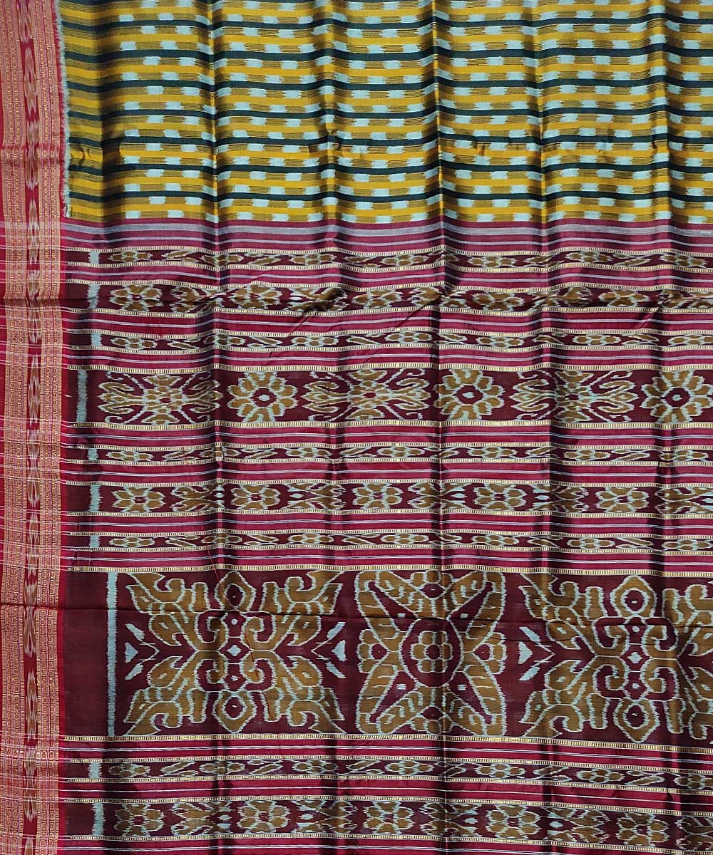 Yellow maroon silk handloom khandua saree