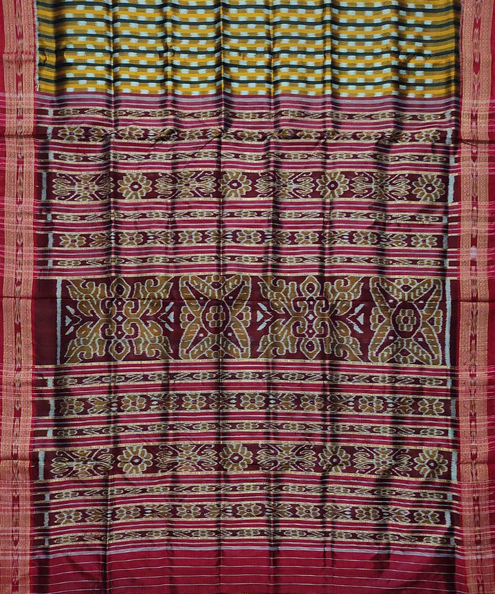 Yellow maroon silk handloom khandua saree