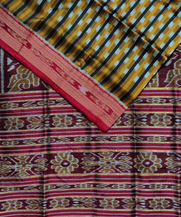 Yellow maroon silk handloom khandua saree