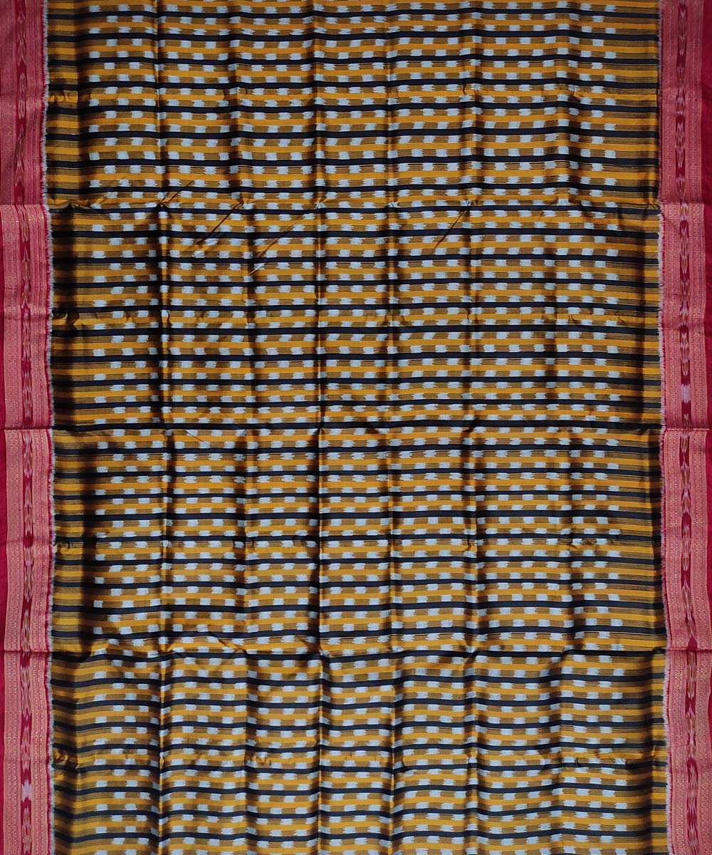 Yellow maroon silk handloom khandua saree
