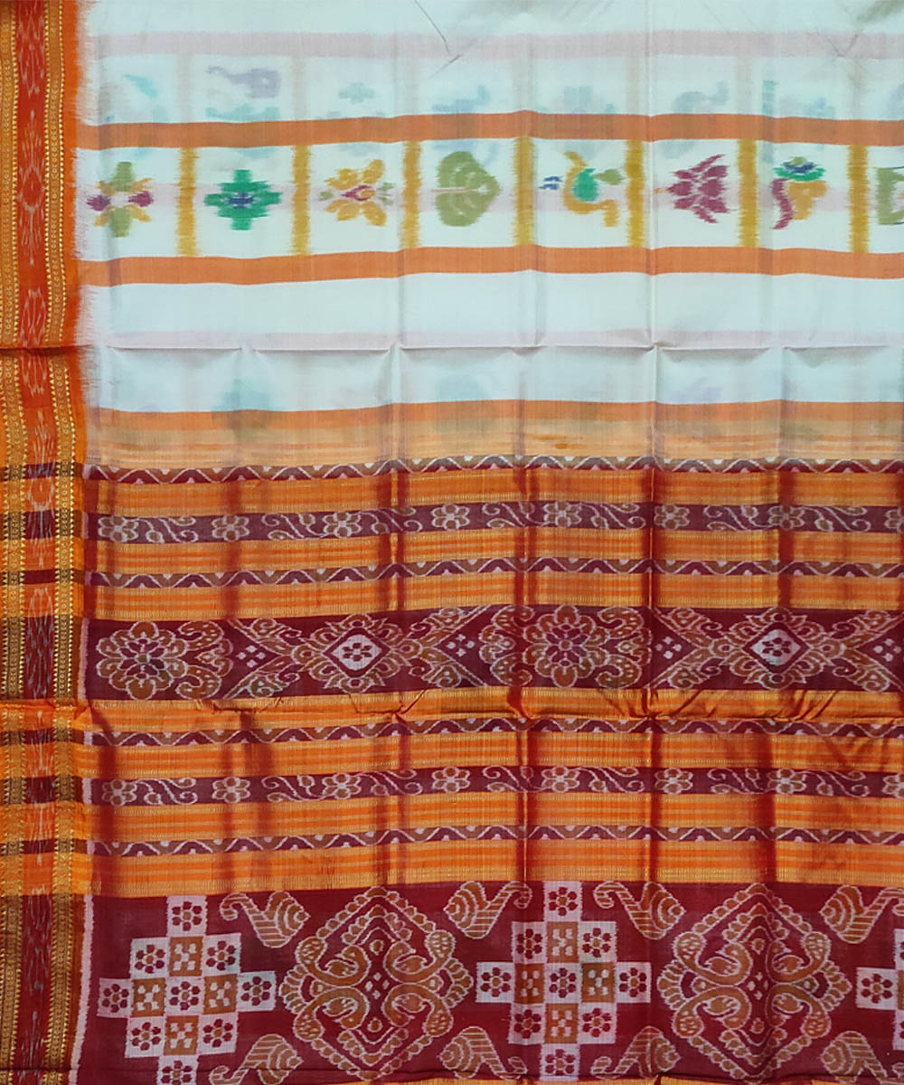 Offwhite orange silk handloom khandua saree