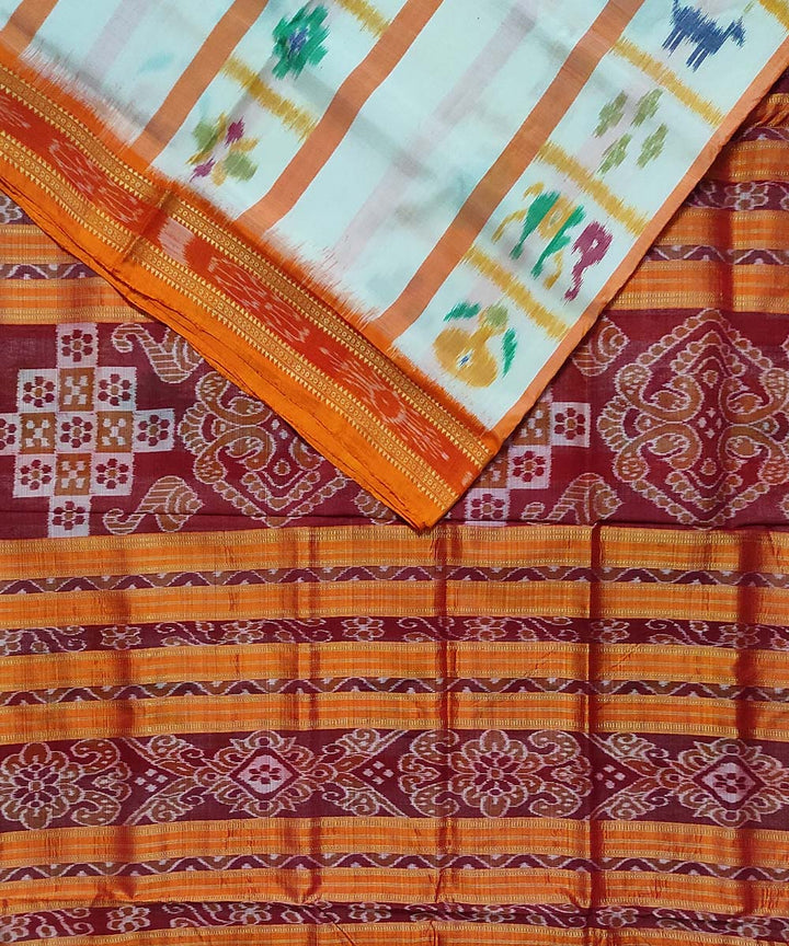 Offwhite orange silk handloom khandua saree
