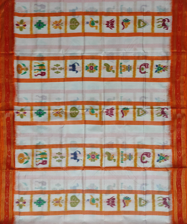 Offwhite orange silk handloom khandua saree