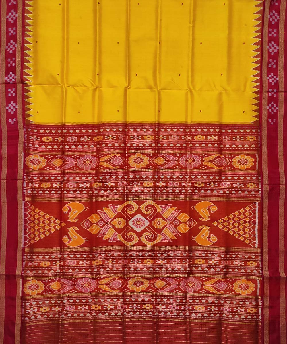 Yellow red silk handloom khandua saree