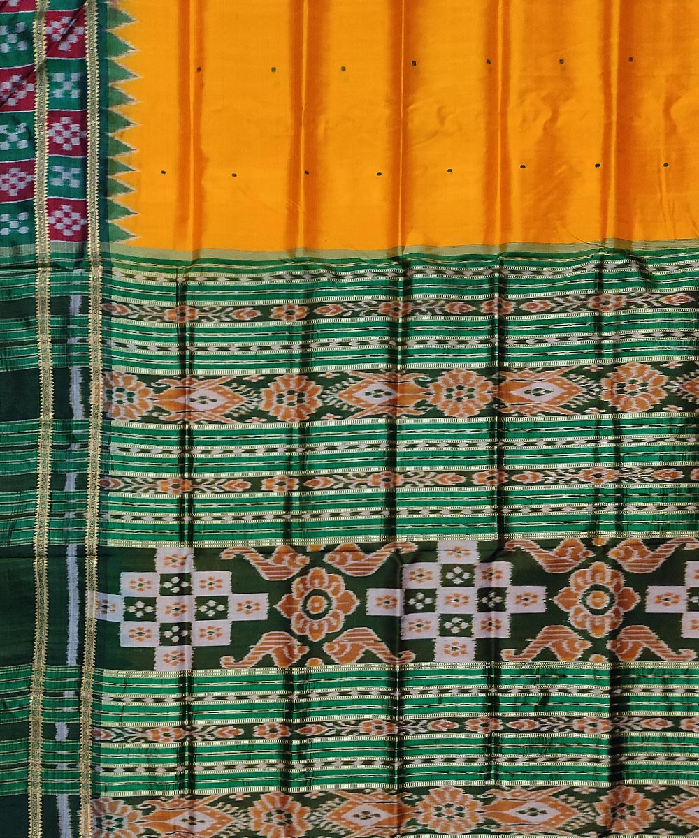 Yellow green silk handloom khandua saree