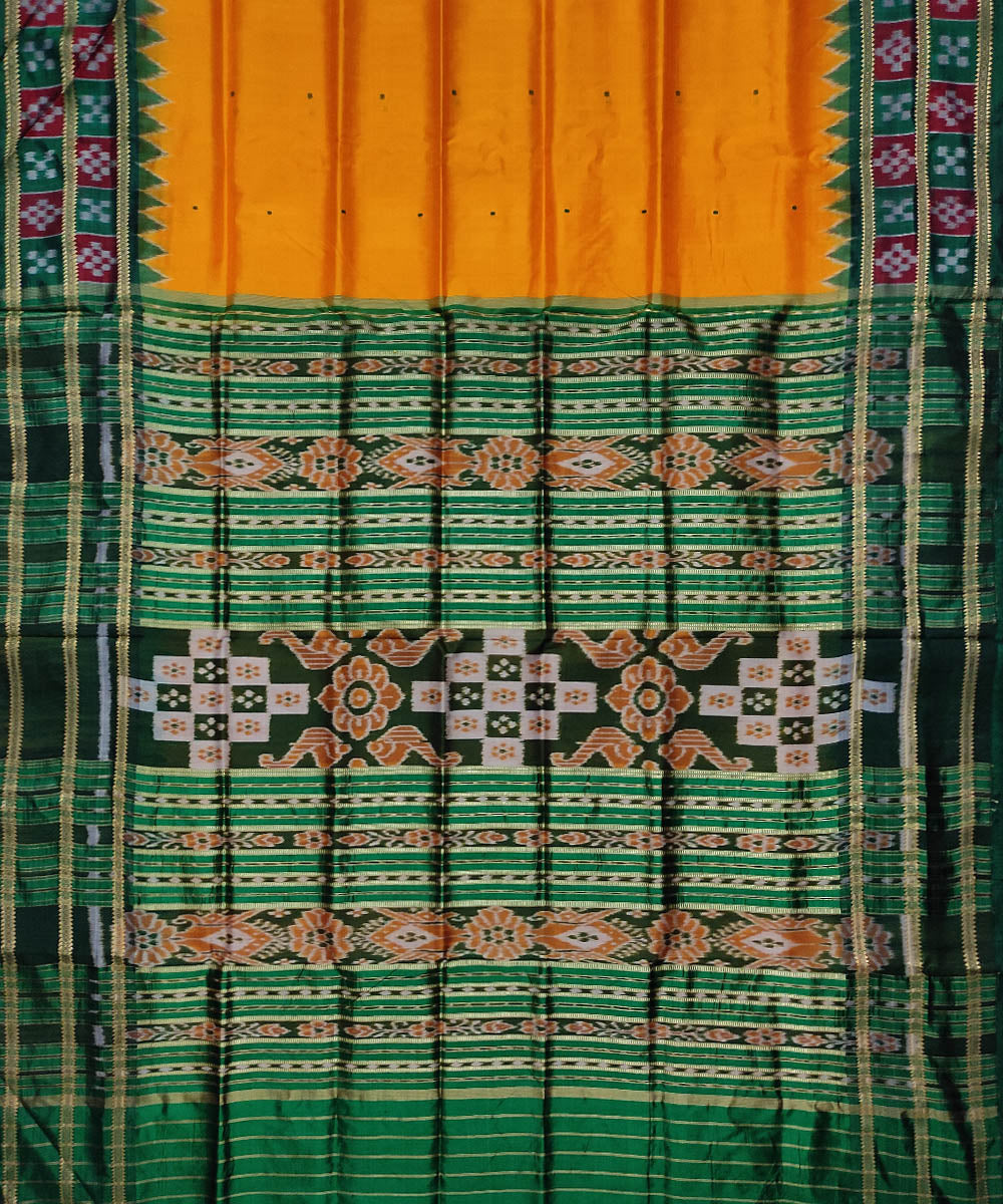 Yellow green silk handloom khandua saree