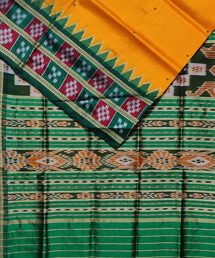 Yellow green silk handloom khandua saree