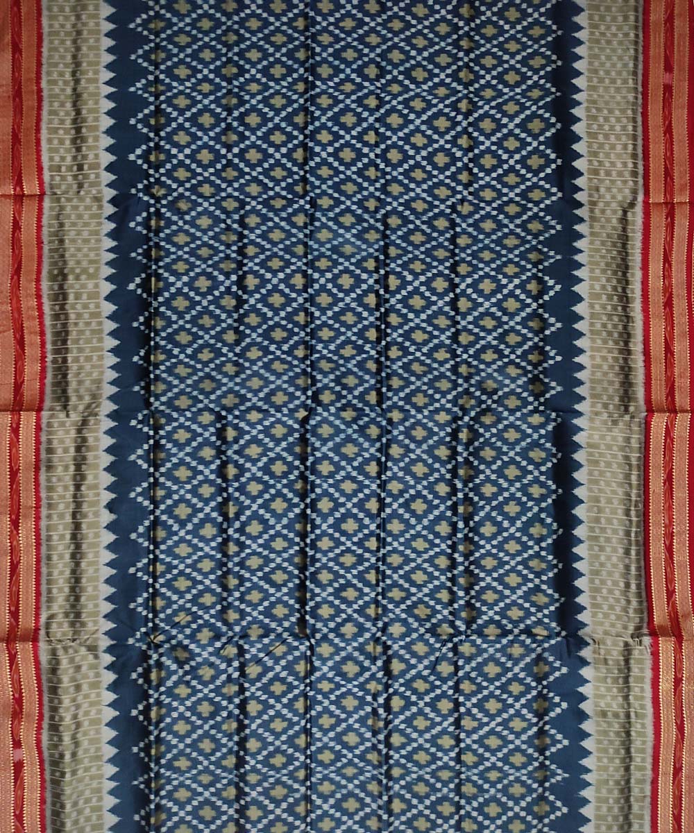 Peacock blue maroon silk handloom khandua saree