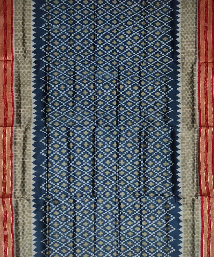 Peacock blue maroon silk handloom khandua saree