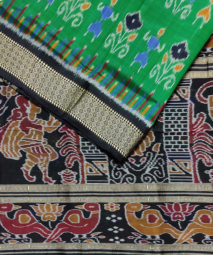Light green black silk handloom khandua saree