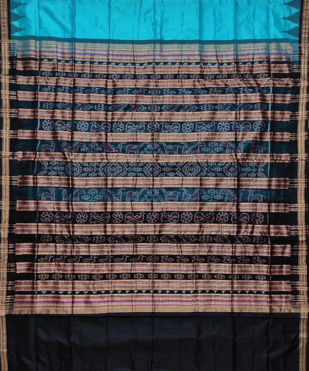Cyan blue black silk handloom sambalpuri saree