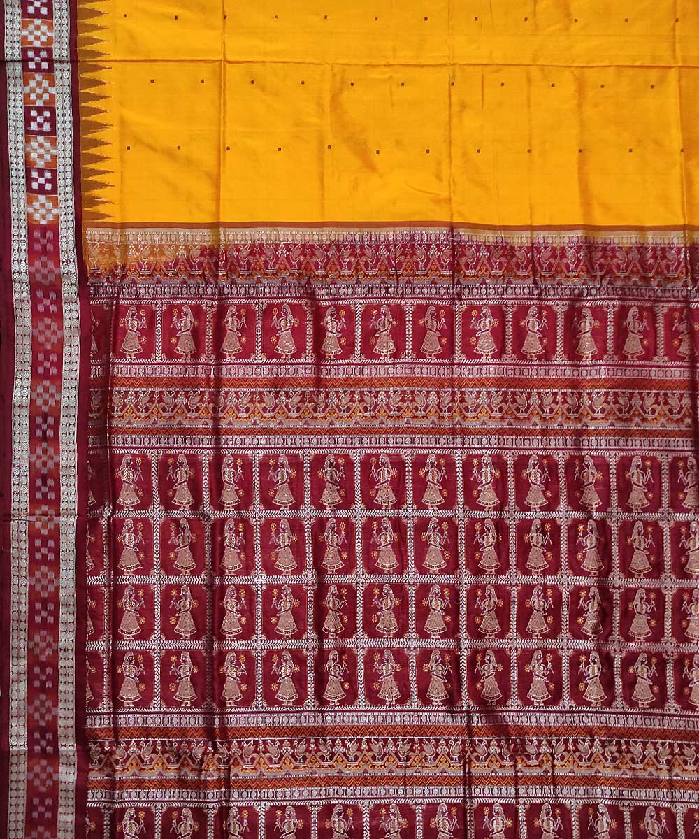 Yellow maroon silk handloom sambalpuri saree