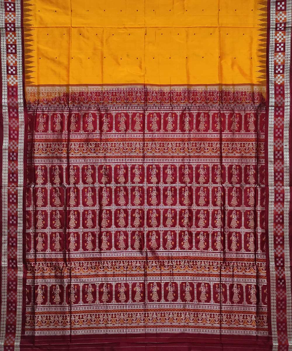 Yellow maroon silk handloom sambalpuri saree