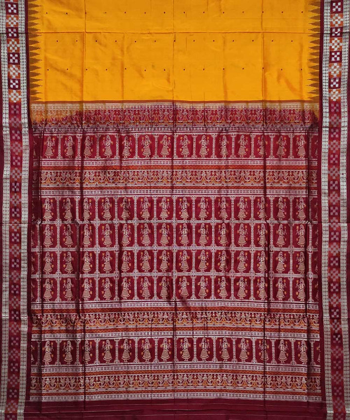 Yellow maroon silk handloom sambalpuri saree