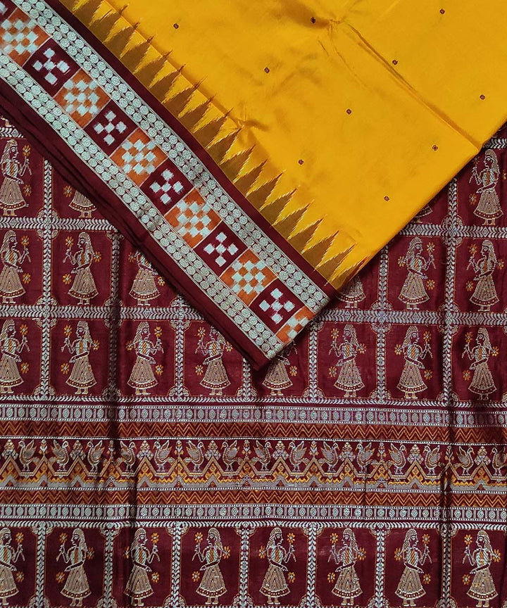 Yellow maroon silk handloom sambalpuri saree