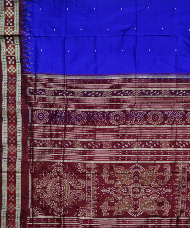 Cobalt blue maroon silk handloom sambalpuri saree