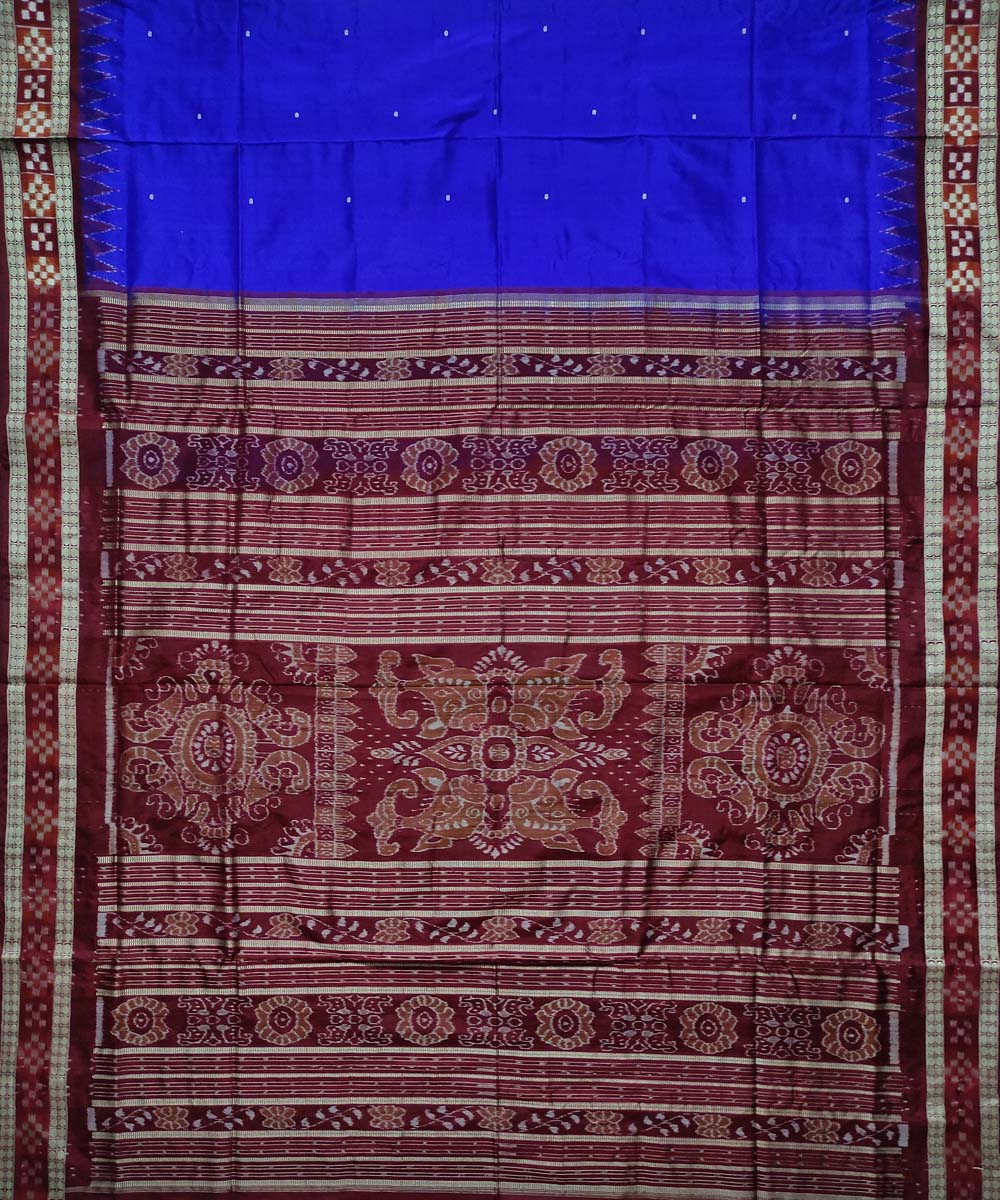 Cobalt blue maroon silk handloom sambalpuri saree