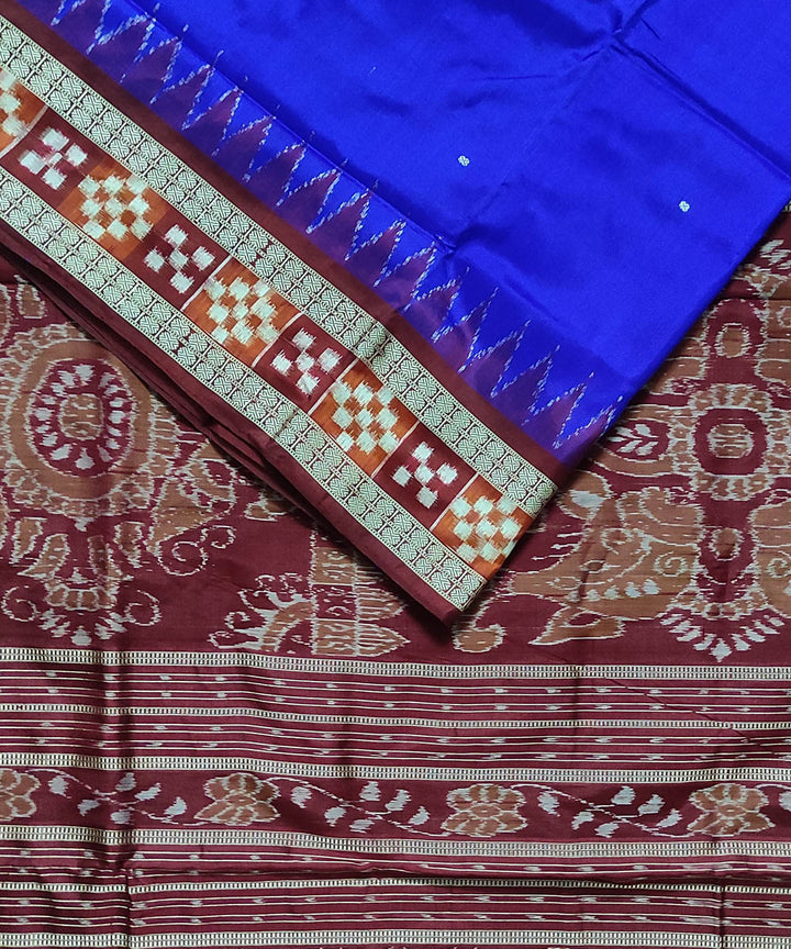 Cobalt blue maroon silk handloom sambalpuri saree