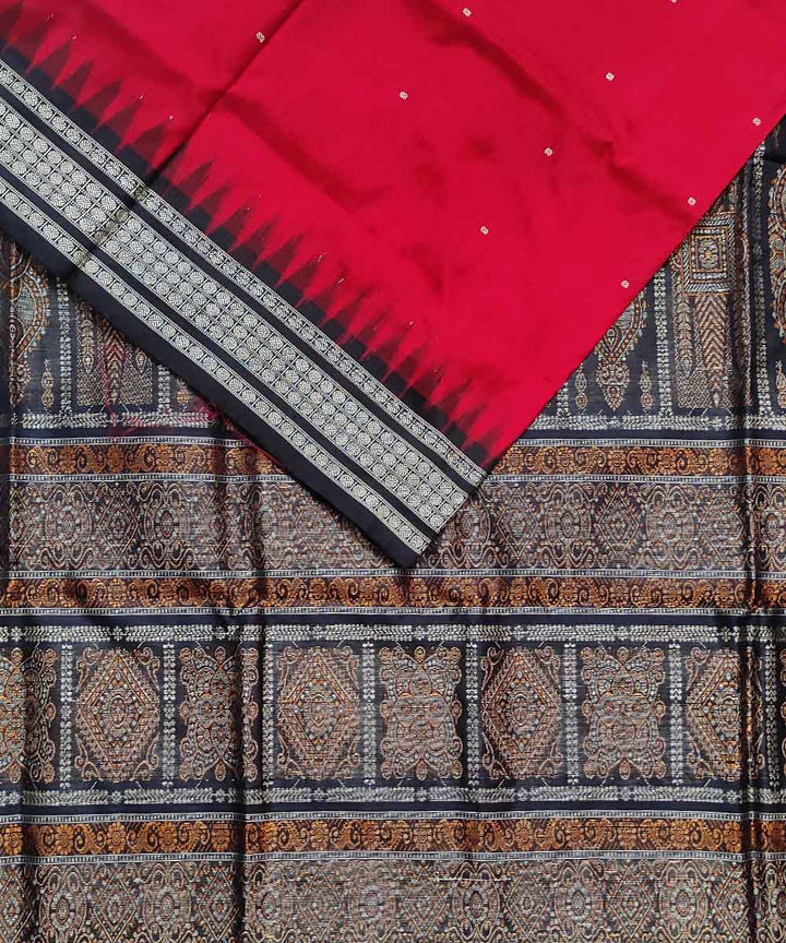 Red black handwoven bomkai silk saree