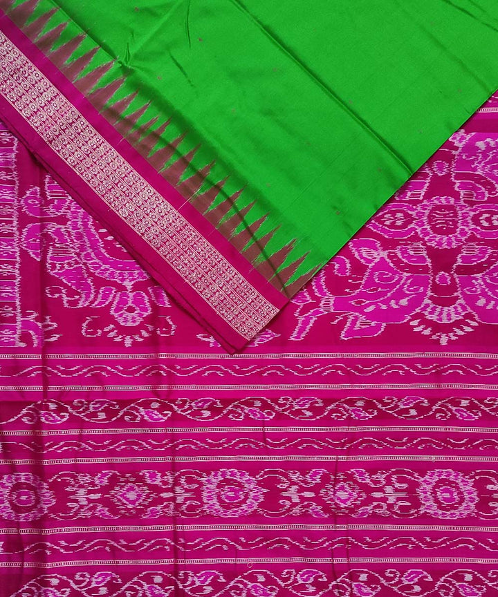 Lime green pink silk handwoven bomkai saree