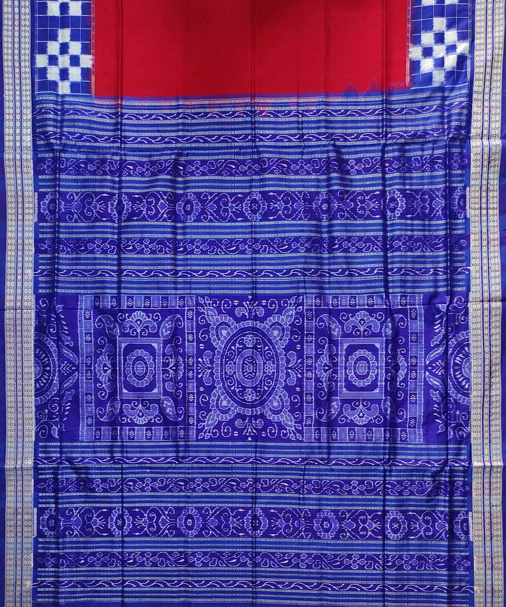 Red blue silk handwoven sambalpuri saree