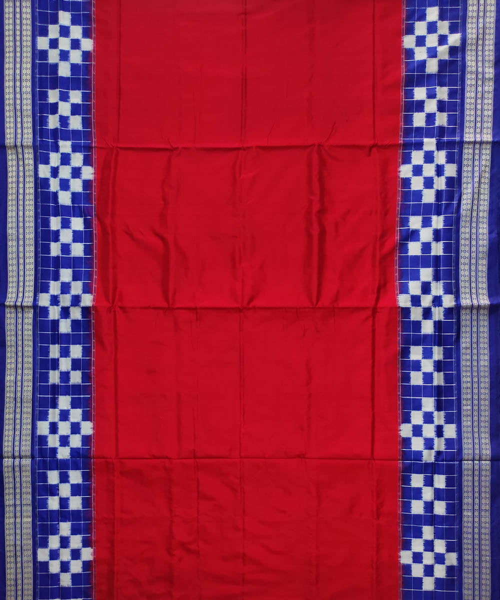 Red blue silk handwoven sambalpuri saree