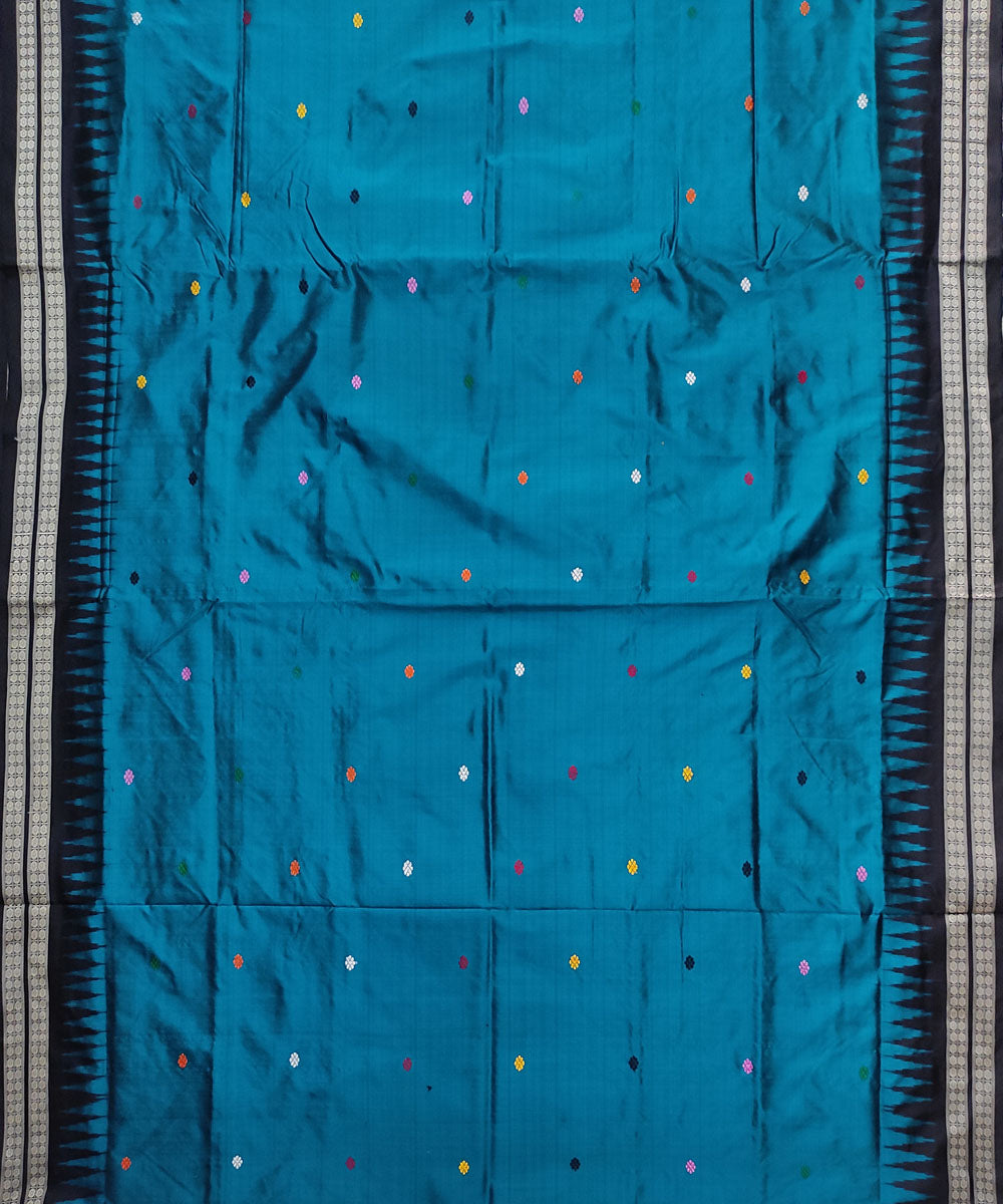 Cyan blue black handwoven bomkai silk saree