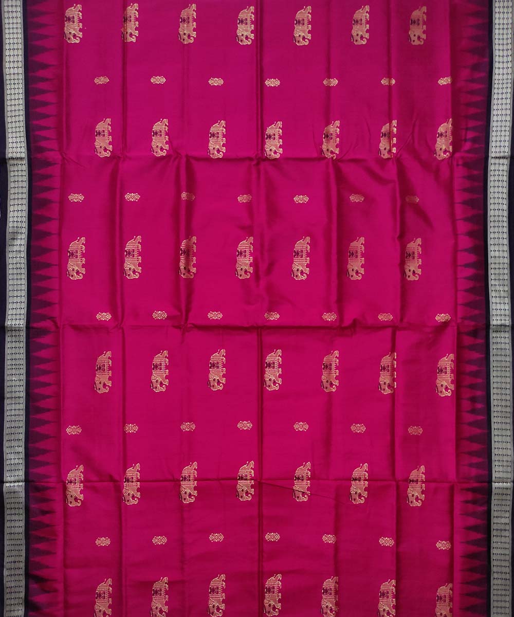 Pink navy blue silk handwoven bomkai saree