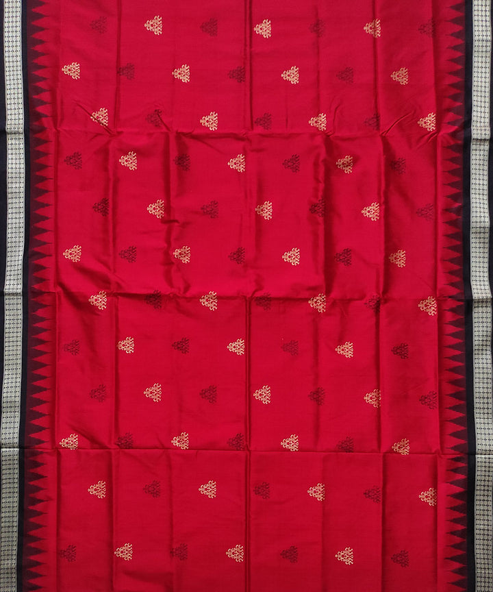 Red black handwoven silk bomkai saree