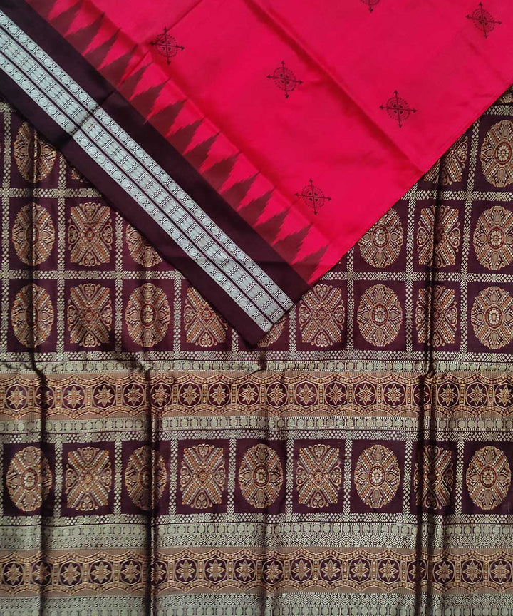 Red black silk handwoven bomkai saree