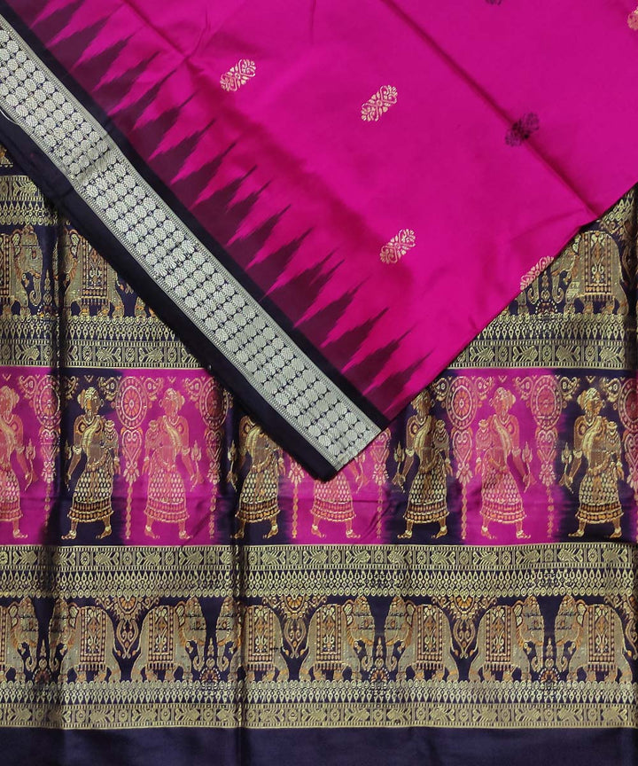 Pink black handloom bomkai silk saree