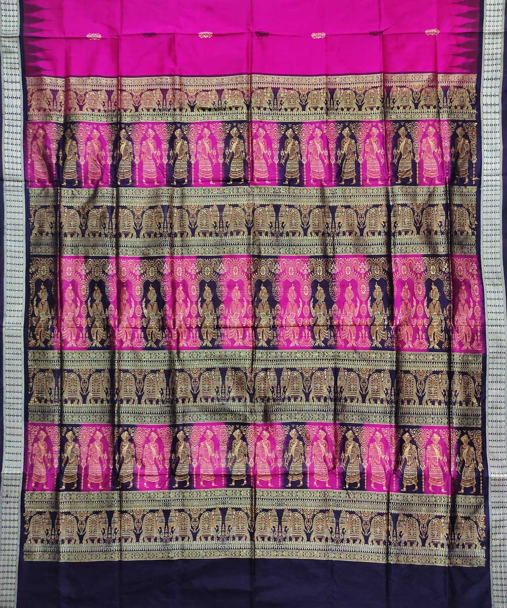 Pink black handloom bomkai silk saree