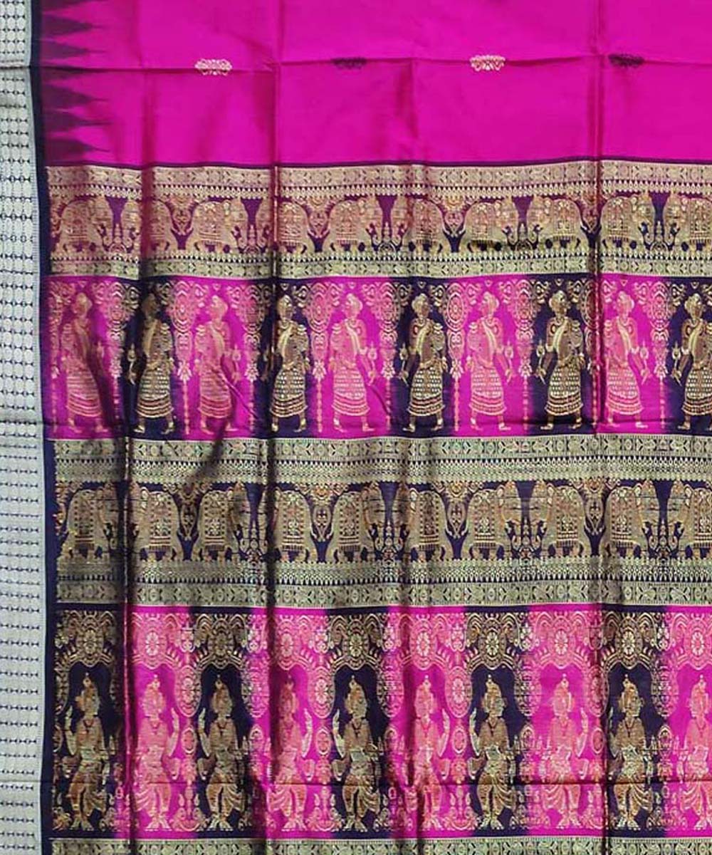 Pink black handloom bomkai silk saree