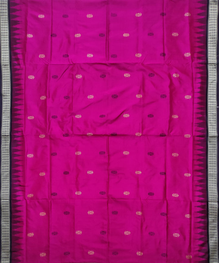 Pink black handloom bomkai silk saree