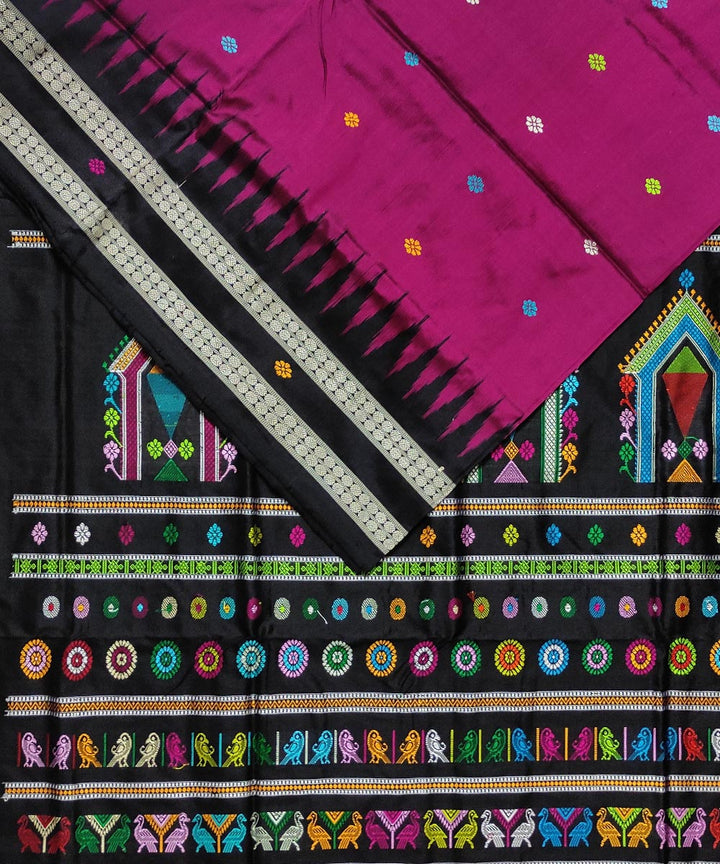 Magenta black silk bomkai handloom saree