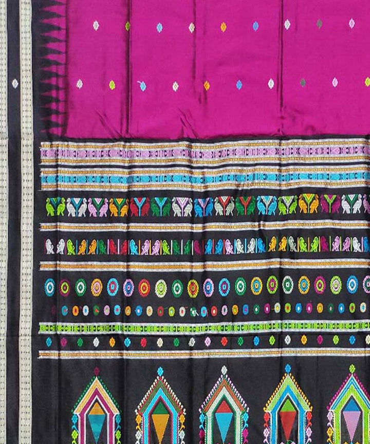 Magenta black silk bomkai handloom saree