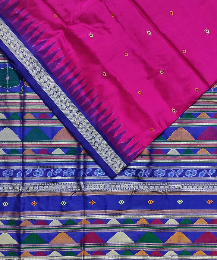 Pink blue silk handloom bomkai saree