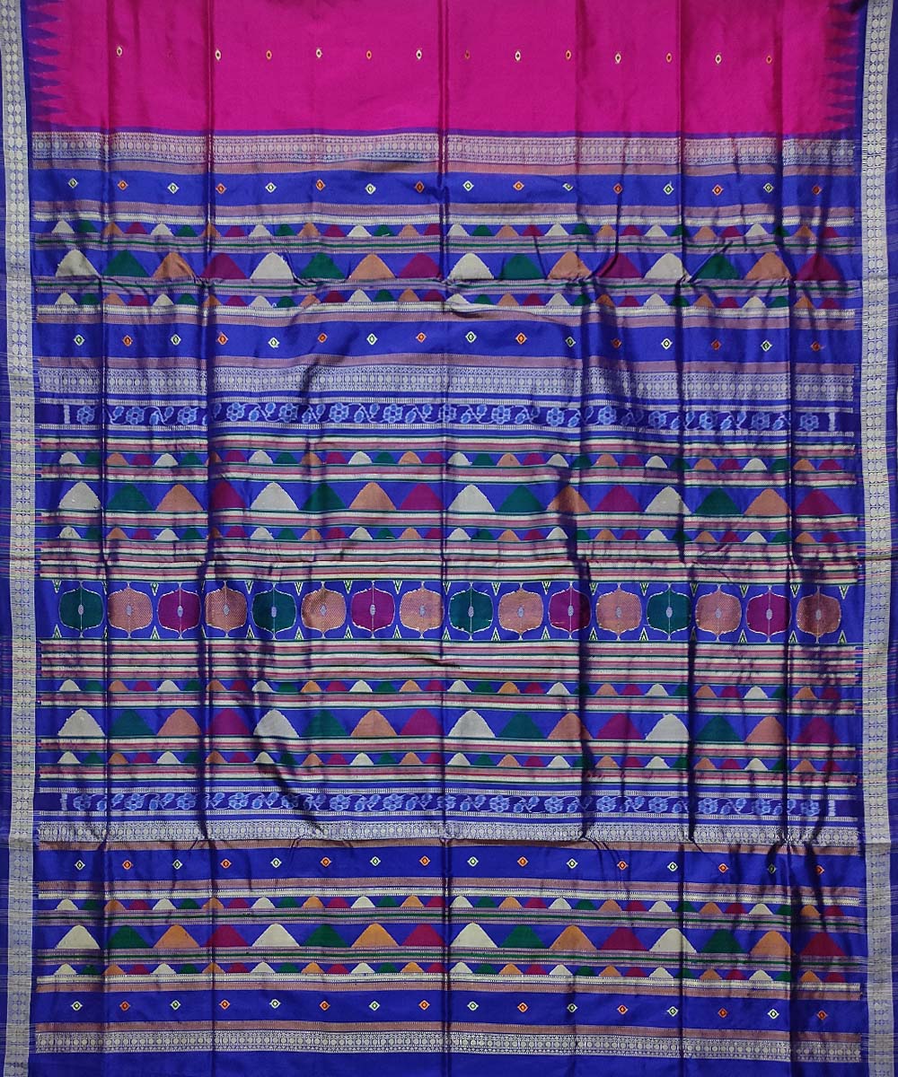 Pink blue silk handloom bomkai saree